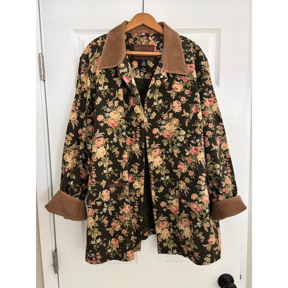 VTG Ralph Lauren Olive Floral Barn Coat 3X Moody Botanical Heritage Chore Jkt